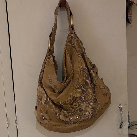 Isabella Fiore Handbags - Isabella Fiore Tan Hobo Bag with Embroidery